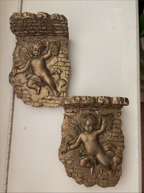 Gold Cherub Wall Sconce Shelves - Decorative Home Wall Decor